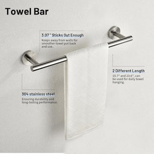 Modern 6-Pieces Bath Hardware Set with Towel rail*2 Paper towel rack*1 Towel ring*1 Hook*2 in Brushed Nickel