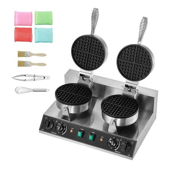 SKYSHALO Dual-Head Round Waffle Baker Machine, 2460 W Non-Stick Stainless Steel Belgian Waffle Iron, Waffle Makers
