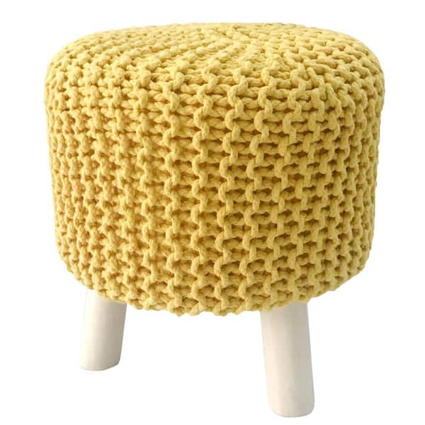 Decor Therapy Deidra 17 in. Yellow Backless Wood Accent Stool with Upholstered Seat