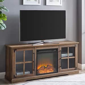 60 in. Reclaimed Barnwood Composite TV Stand Fits TVs Up to 65 in. with Electric Fireplace