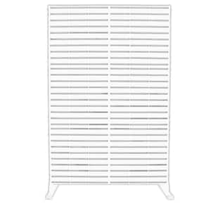 Powder Coated Galvanized Steel Privacy Screen 74 in. H x 47.2 in. W Decorative Fence with Stand (White Horizontal Slat)