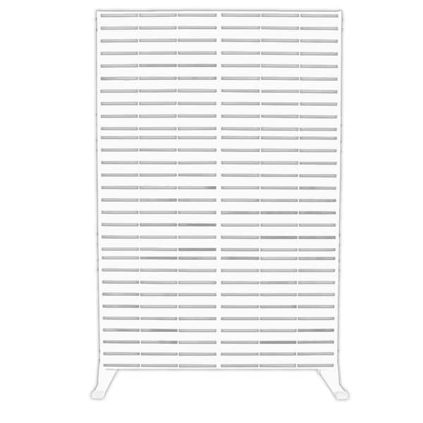 KOZYARD Powder Coated Galvanized Steel Privacy Screen 74 in. H x 47.2 in. W Decorative Fence with Stand (White Horizontal Slat)