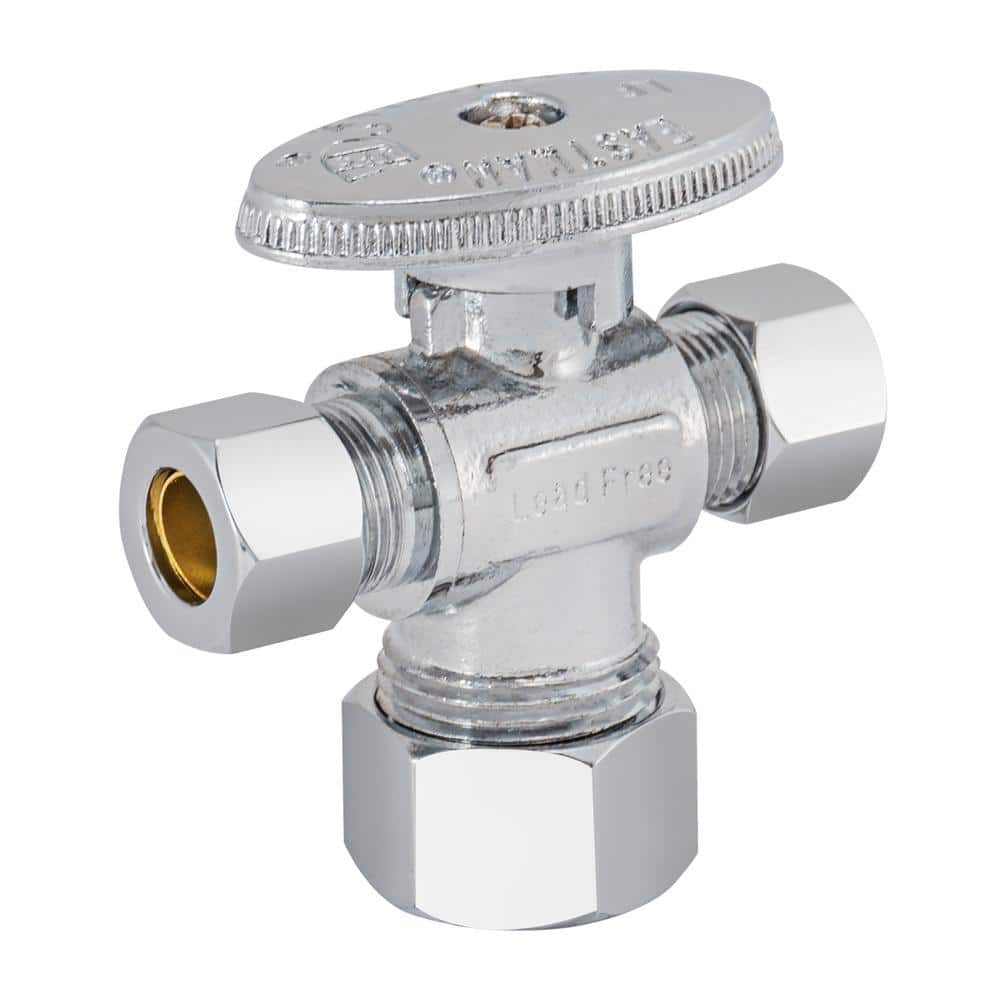 EASTMAN 5/8 in. Compression x 3/8 in. Compression x 3/8 in. Compression  Brass 1/4 Turn Dual Outlet Angle Stop Valve 48652LF