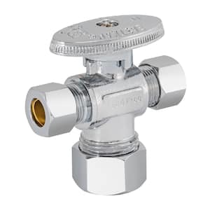 5/8 in. Compression x 3/8 in. Compression x 3/8 in. Compression Brass 1/4 Turn Dual Outlet Angle Stop Valve