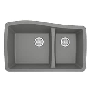 Undermount Quartz Composite 33 in. 60/40 Double Bowl Kitchen Sink in Grey