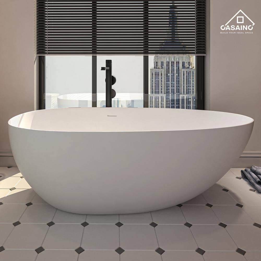 67'' White Stone Resin Freestanding Soaking Bathtub