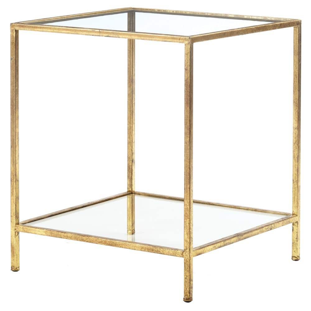 Bella Square Gold Leaf Metal and Glass Accent Table