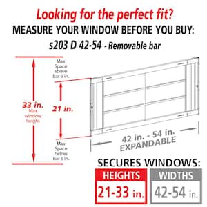 Removable 42 in. to 54 in. Adjustable Width 4-Bar Window Guard, White