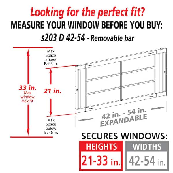 Removable 42 in. to 54 in. Adjustable Width 4-Bar Window Guard, White