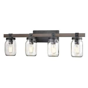 29.21 in. 4-Light Black Vanity Light with Clear Glass Shade