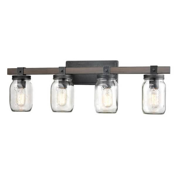 CLAXY 29.21 in. 4-Light Black Vanity Light with Clear Glass Shade