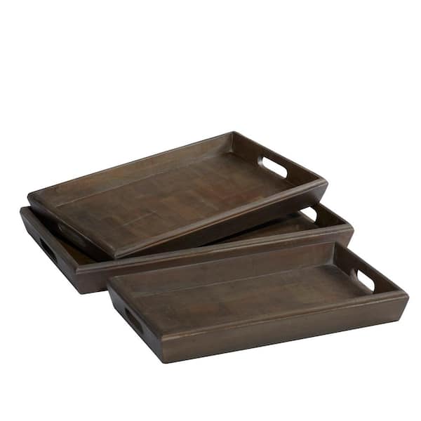 Litton Lane Brown Wood Contemporary Tray (Set of 3)
