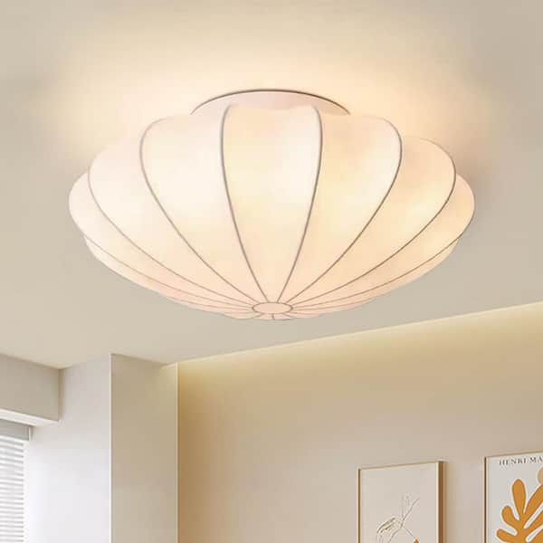 Kateo 16 in. 1-Light White Semi-Flush Mount Ceiling Light With Silk Shade