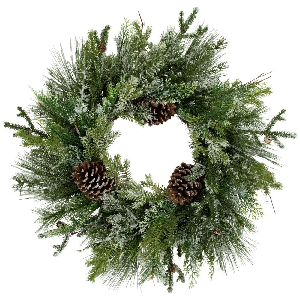 28 in. Unlit Frosted Mixed Pine and Cedar Artificial Christmas Wreath price history on PriceWatchPro