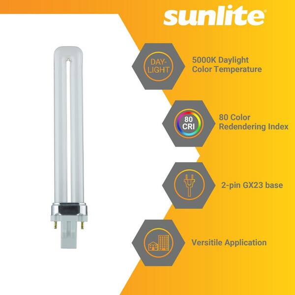 60-Watt Equivalent Twin Tube PL U-Shaped GX23 Base CFL Light Bulb in Bright Daylight, 5000K (10-Pack) 60-Watt Equivalent Twin Tube PL U-Shaped GX23 Base CFL Light Bulb in Bright Daylight, 5000K (10-Pack)