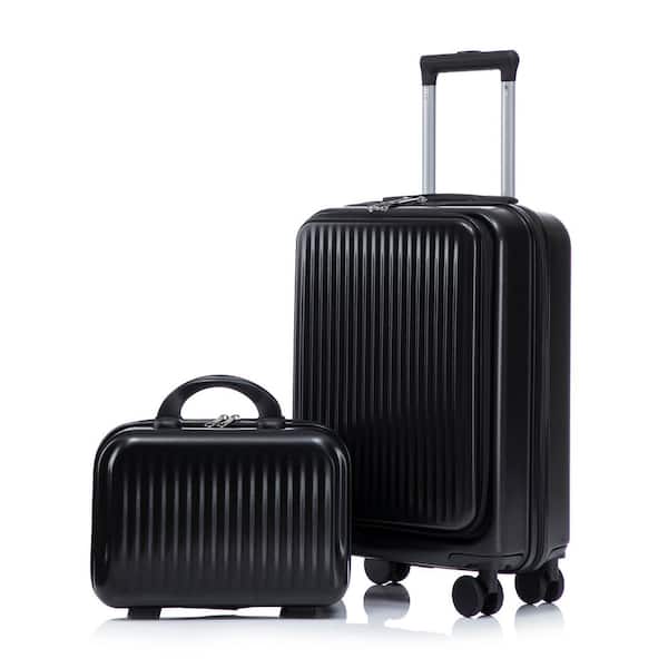 2-Piece 20 in.Black ABS Hardside Spinner Luggage Set with 14 in. Cosmetic Case,Combination Lock and Front Opening Design