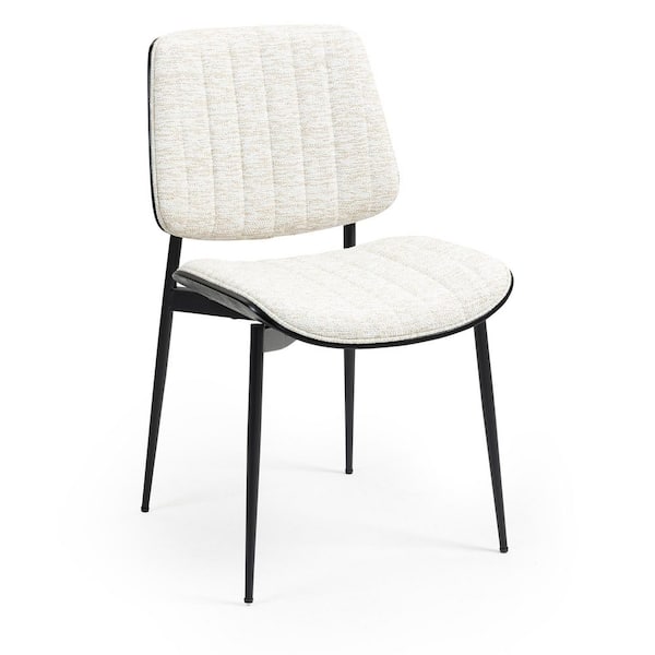 Bethwyn Beige Woven Fabric Dining Chair with Black Washed Wood Back and Black Metal Legs (Set of 2)