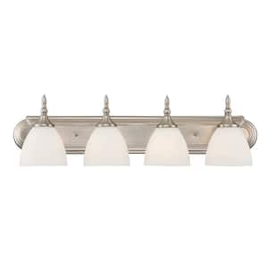 Herndon 30 in. W x 8 in. H 4-Light Satin Nickel Bathroom Vanity Light with Frosted Glass Shades