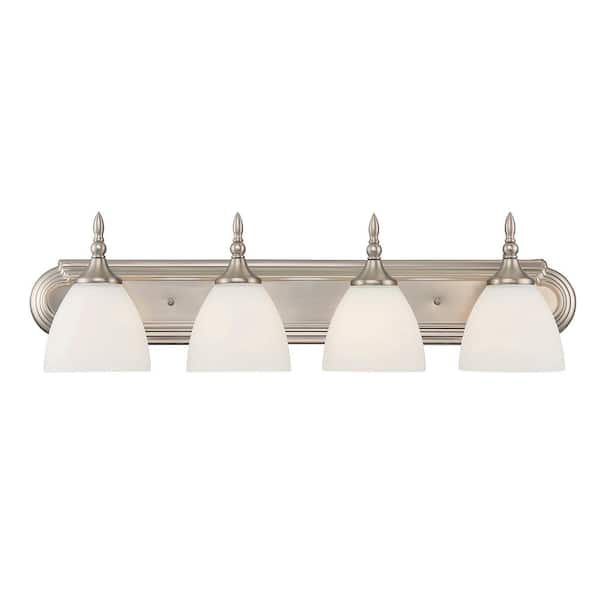 Savoy House Herndon 30 in. W x 8 in. H 4-Light Satin Nickel Bathroom Vanity Light with Frosted Glass Shades
