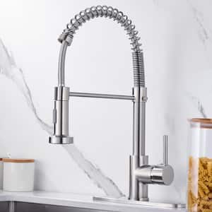 Springs Single-Handle Pull-Down Sprayer Kitchen Faucet with Deckplate Included in Brushed Nickel