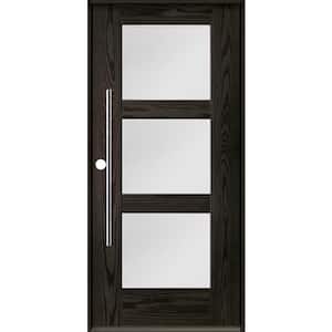 Modern Faux Pivot 36 in. x 80 in. 3-Lite Right-Hand/Inswing Satin Glass Baby Grand Stain Fiberglass Prehung Front Door