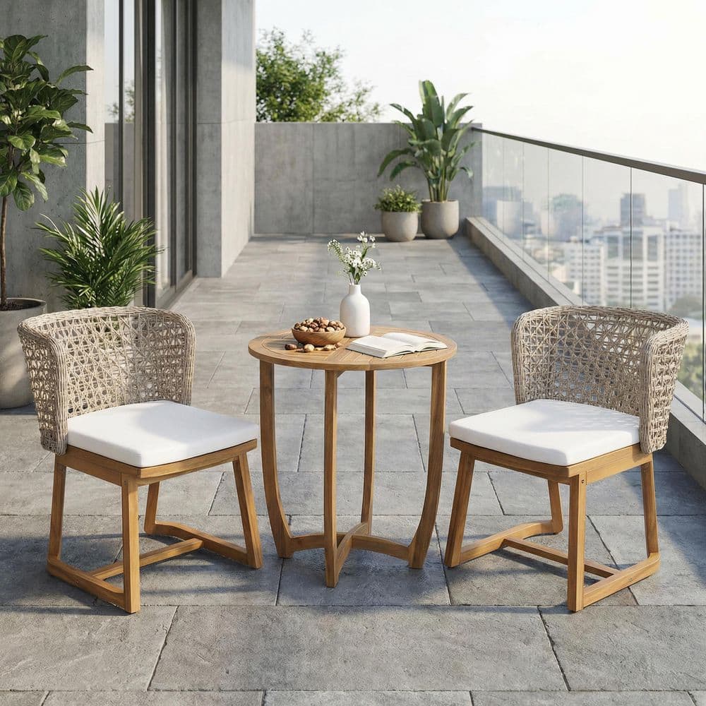 Jamese 3-Piece Rectangle Beige Solid Wood Top Dining Table Set Seats 2