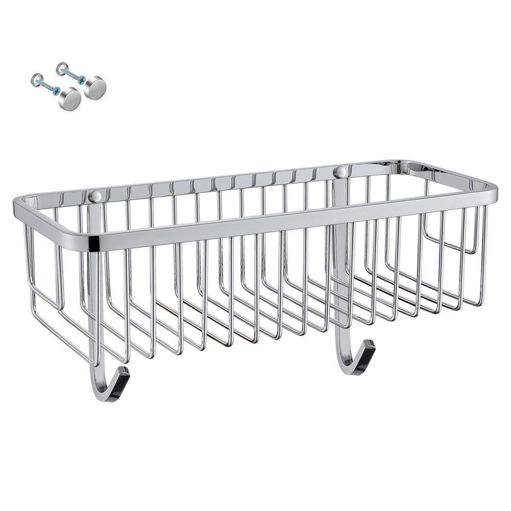 Stainless Steel Wall Mounted Rectangle Shower Caddy Shower Basket with 2-Hooks in Polished Chrome price history on PriceWatchPro