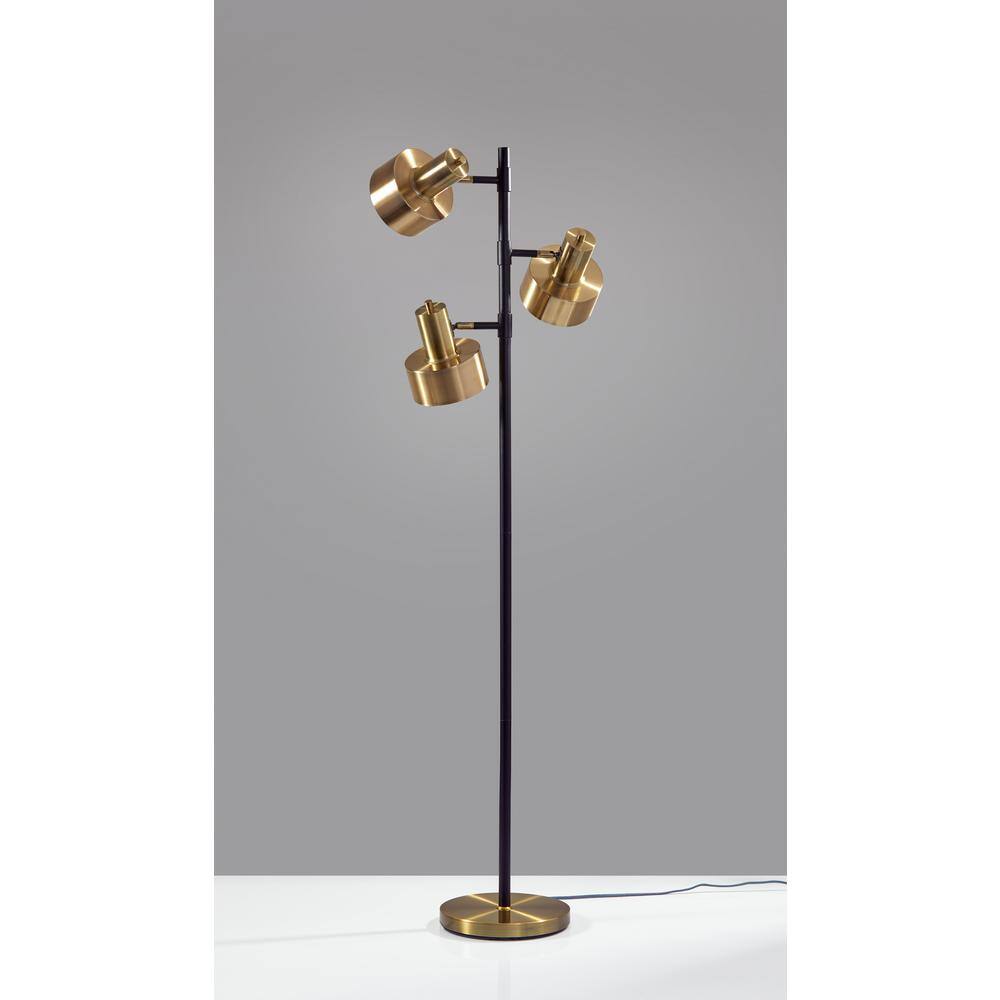 Arcadian Adjustable Triple-Arc Matte Black & Brass Floor Lamp
