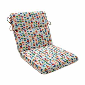 Abstract 21 in W x 3 in H Deep Seat, 1-Piece Chair Cushion with Round Corners in Blue/Green Color Tabs Primaries
