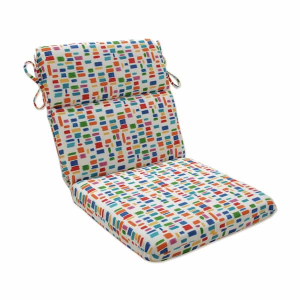 Pillow Perfect Abstract 21 in W x 3 in H Deep Seat, 1-Piece Chair Cushion with Round Corners in Blue/Green Color Tabs Primaries