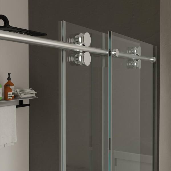 ANGELES HOME 60 in. W x 76 in. H Sliding Frameless Shower Door in Chrome Finish with Clear Glass 3/8 in. (10mm) Tempered and Buffer
