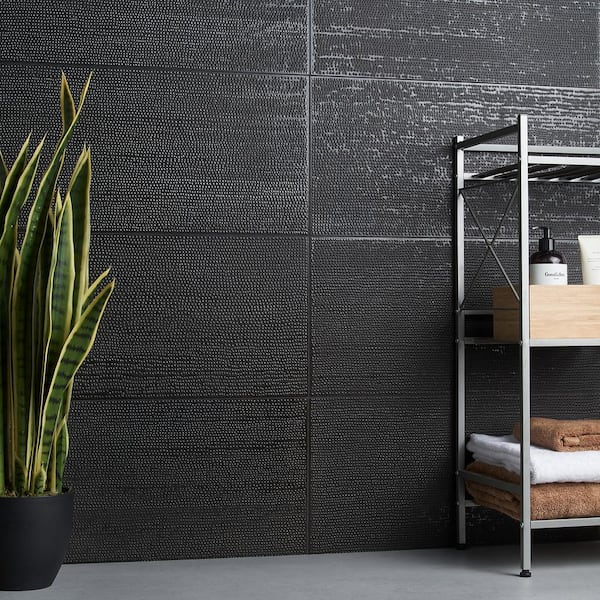 Chord Leather Black 11.81 in. x 23.62 in. Textured Porcelain Floor and Wall Tile (11.62 sq. ft./Case)