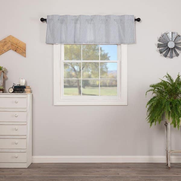 Sawyer Mill Ticking Stripe 60 in. L x 16 in. W Cotton Valance in Denim Blue Soft White