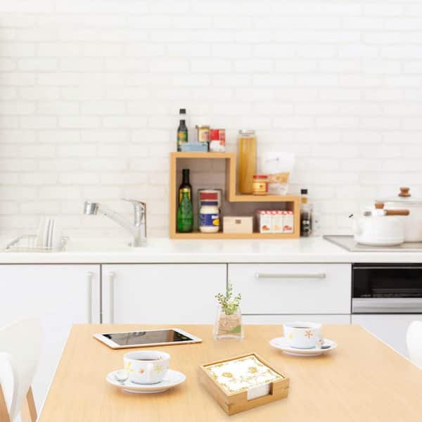 Anqtovp Countertop Natural Bamboo Square Napkin Holder Wood Tray