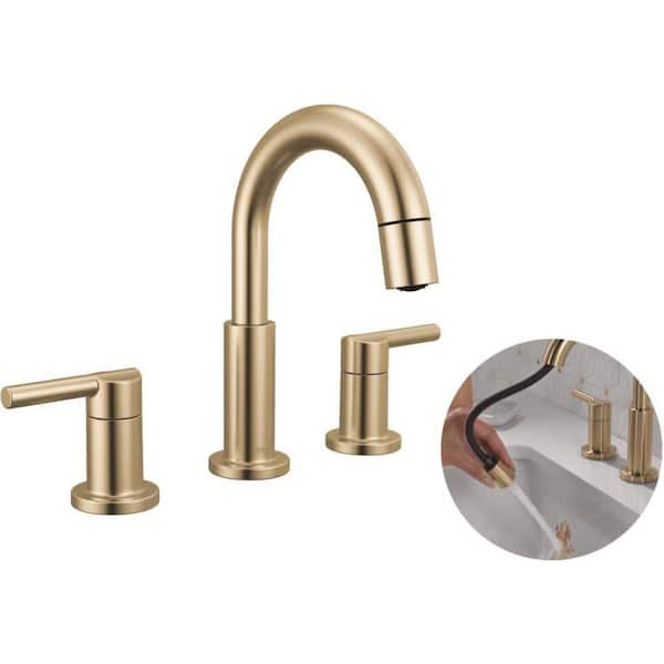 Delta Nicoli Gold Pull-Down Spout 8 in. Widespread Double Handle Bathroom Faucet Drain Included in Champagne Bronze