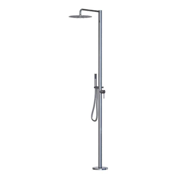Single Handle 1-Spray Outdoor Freestanding Shower Faucet with Hand Shower Floor Mounted Shower System in Polished Chrome