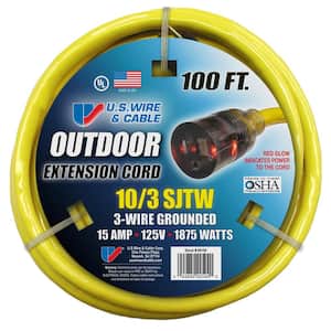 USW 100 ft. 10/3 Yellow Heavy-Duty Extension Cord with Lighted Plug