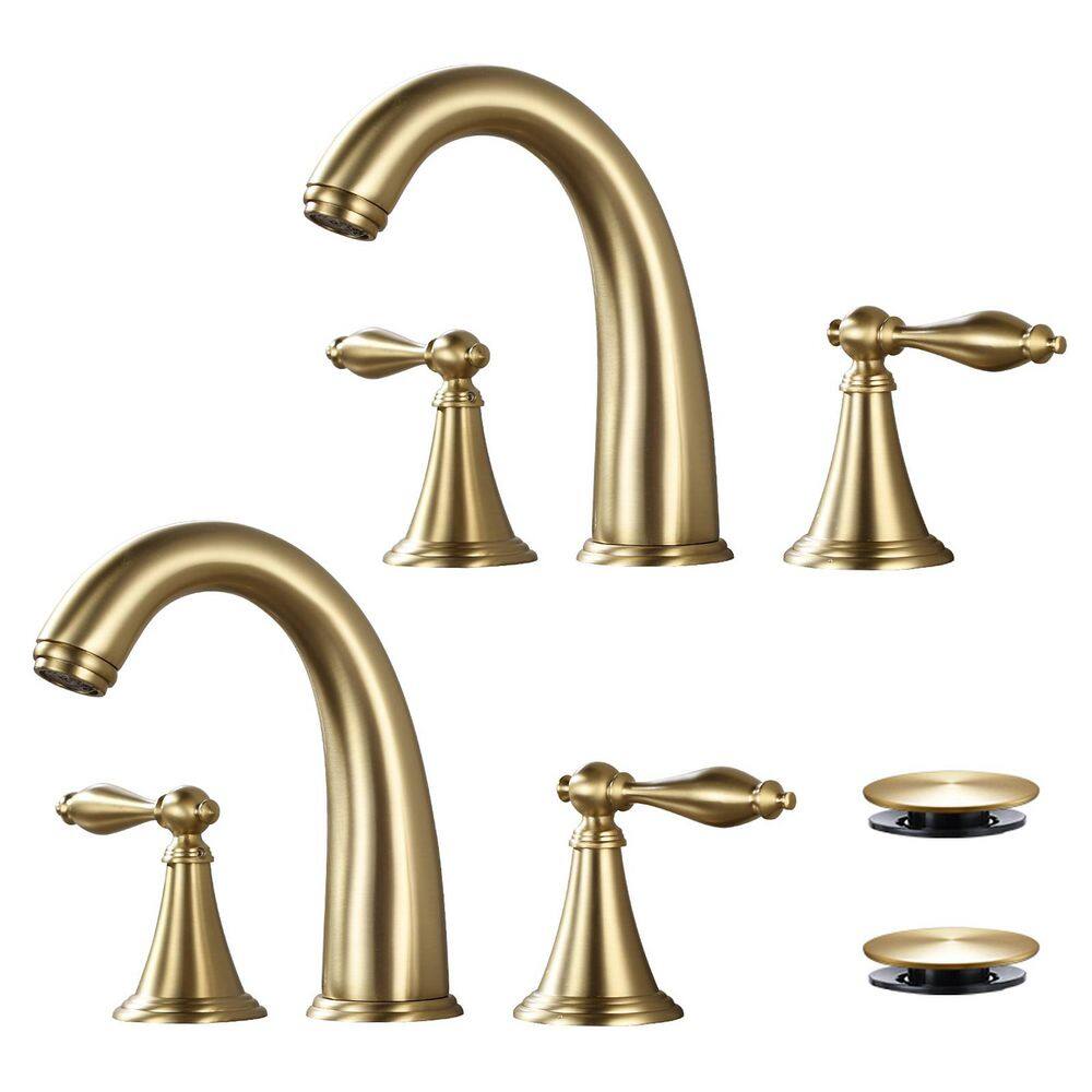 2 Handles 8 in. Widespread Bathroom Faucet 3-Hole Bathroom Sink Faucet With Pop-up Drain in Brushed Gold(2-Pack) price history on PriceWatchPro