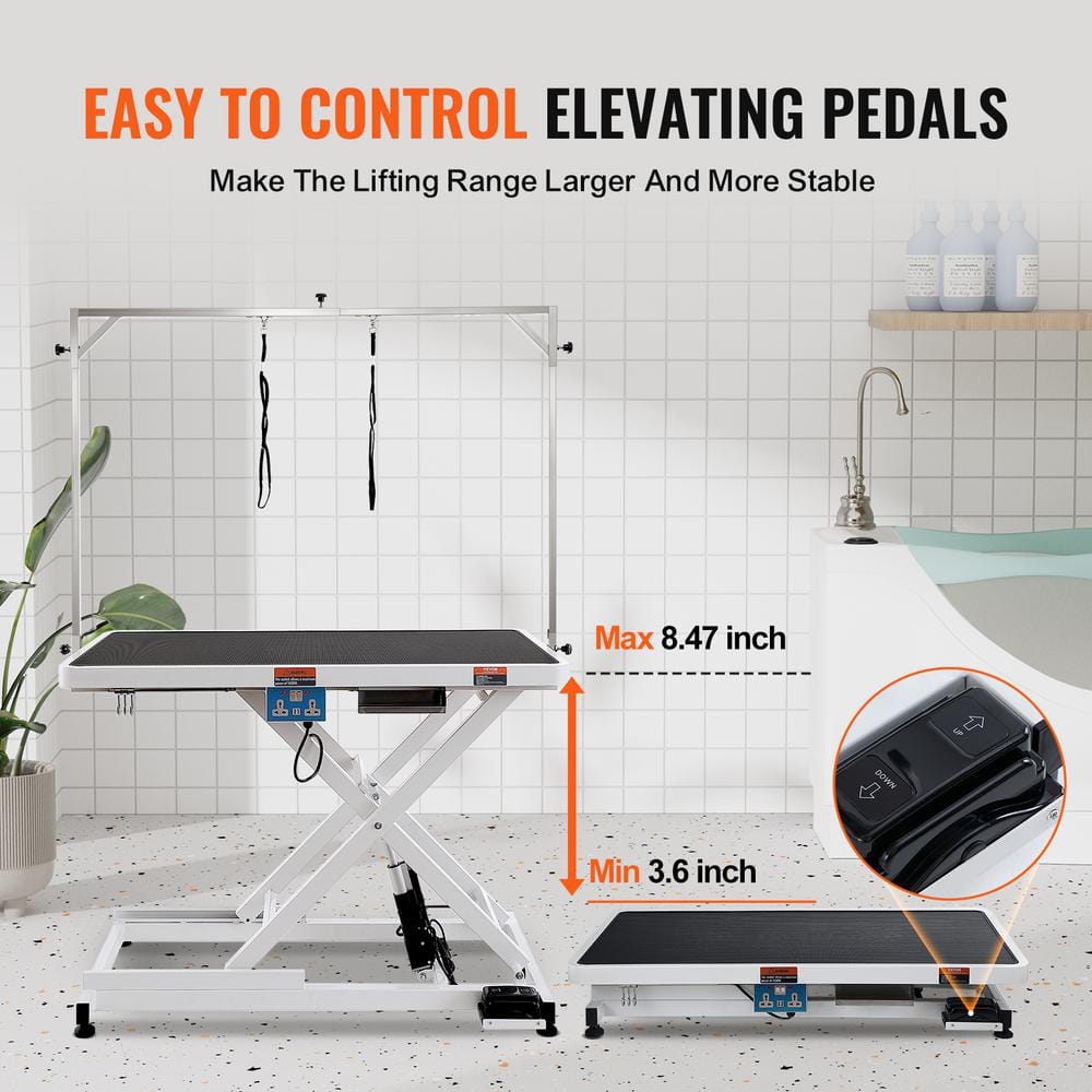 White Adjustable Stainless Steel Electric Pet Grooming Table