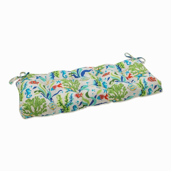 Pillow Perfect Tropical Rectangular Outdoor Bench Cushion in Blue