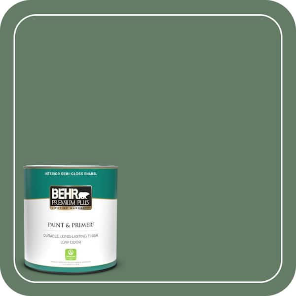 BEHR PREMIUM PLUS 1 qt. #S410-6 Greener Pastures Semi-Gloss Enamel Low Odor Interior Paint & Primer