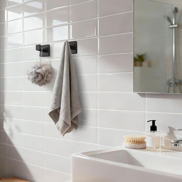 2-Pack Wall-Mounted J-Hook Stainless Steel Bathroom Robe/Towel Hook in Matte Black