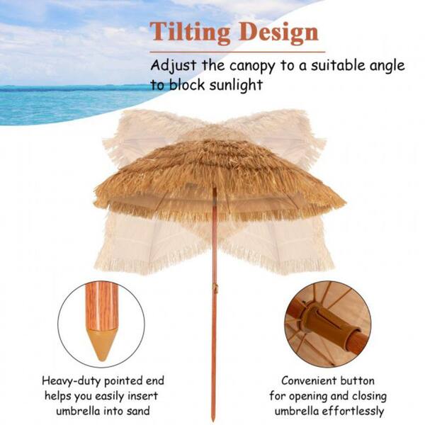 ANGELES HOME 6.5 ft. Iron Portable Tilt Thatched Beach