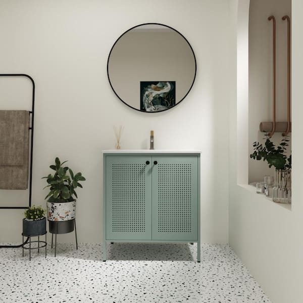 UPIKER 30 in. W x 18.3 in. D x 33.4 in. H Freestanding Single Sink Bath Vanity in Green with White Ceramic Top