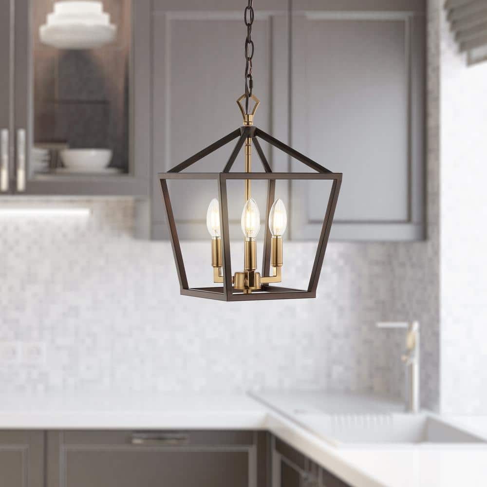 Ojai 10" Black and Gold Iron LED Pendant Lantern