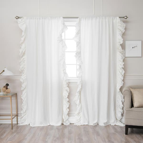 Best Home Fashion 84 in. L Abelia Belgian Flax Linen Ruffled Bordered Rod Pocket Panel in Ivory