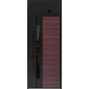 0162 36 in. x 96 in. Right-hand/Inswing Transom Tinted Glass Red Oak Steel Prehung Front Door with Hardware
