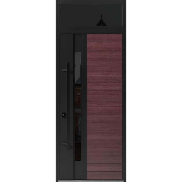 0162 36 in. x 96 in. Right-hand/Inswing Transom Tinted Glass Red Oak Steel Prehung Front Door with Hardware