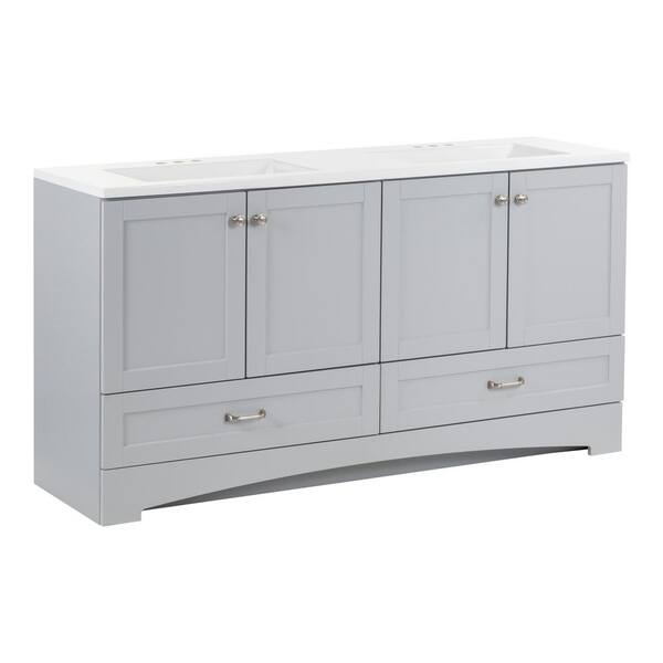 Diamond NOW Cassidy 60-in Pearl Gray Double Sink Bathroom Vanity with White Cultured Marble Top