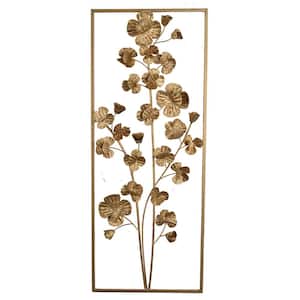 Floral 12 in. W x 30 in. H Rectangular Metal Gold Wall Decor
